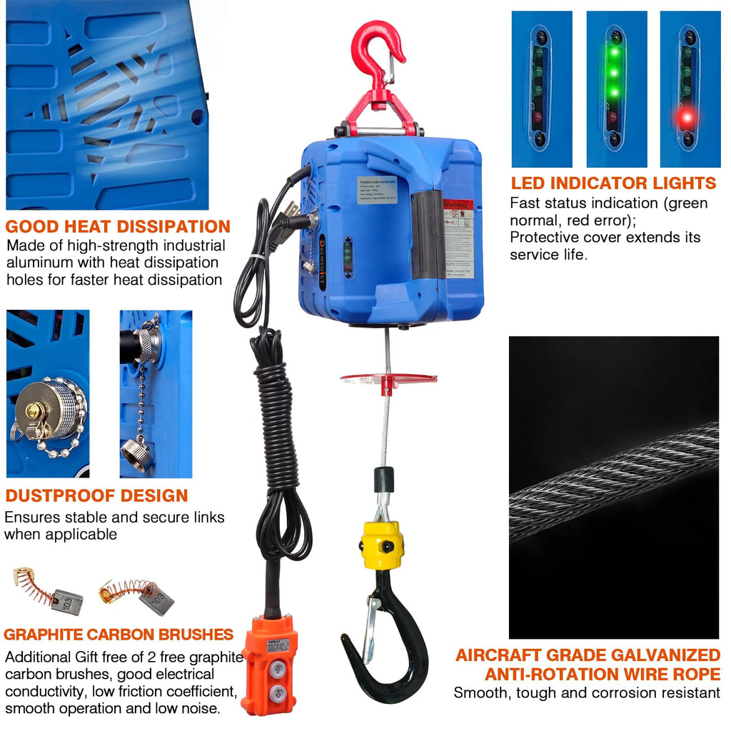 1500lb Portable Electric Hoist Winch I3936