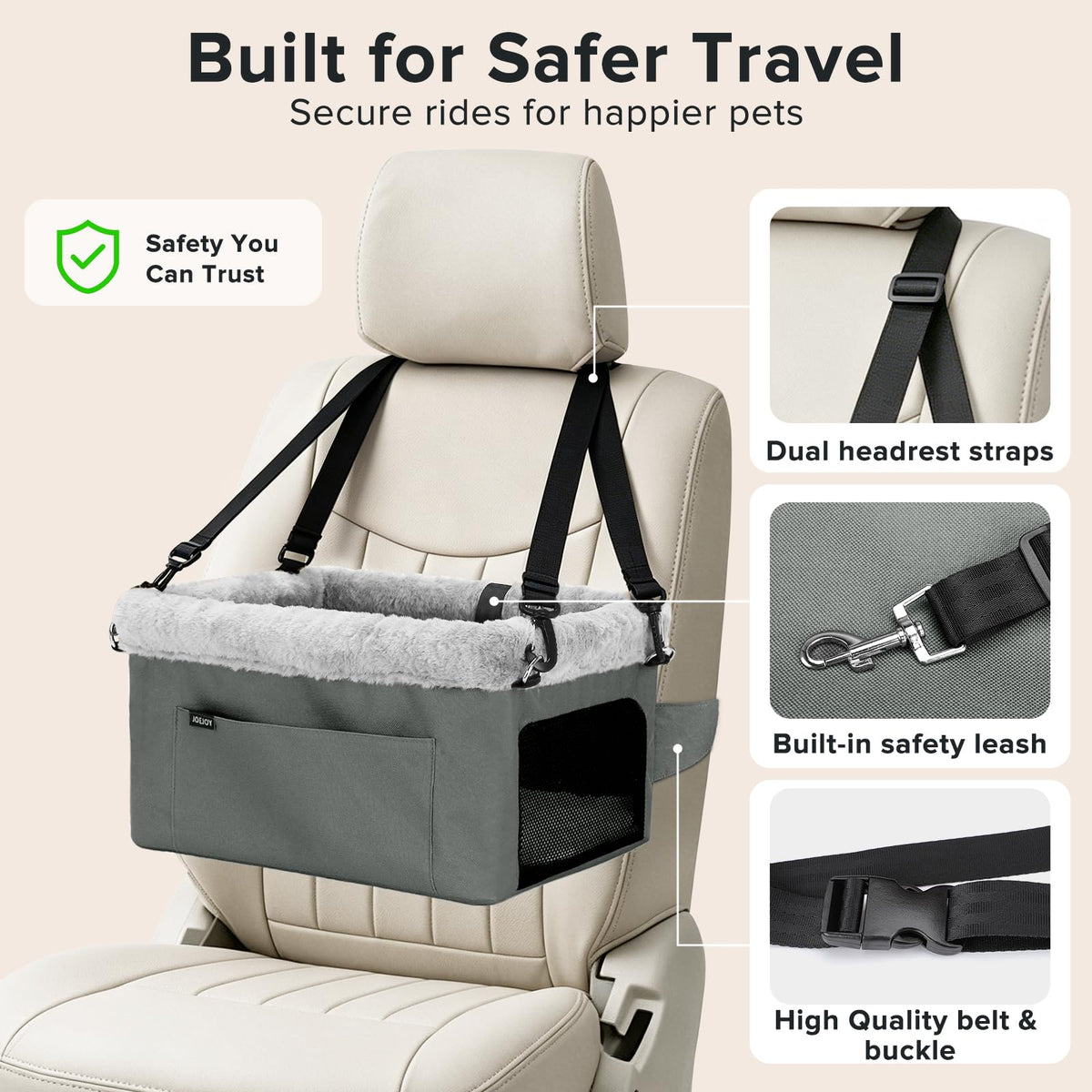 Dog Booster Seat with Metal Frame and Safety Leash, Grey G558771