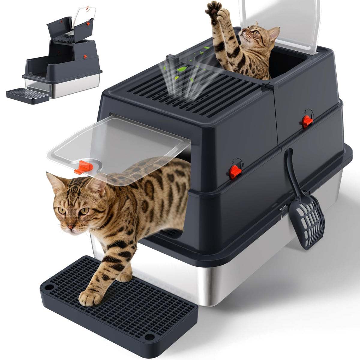 Stainless Steel Enclosed Litter Box with Lid, Extra Large, Black I5499