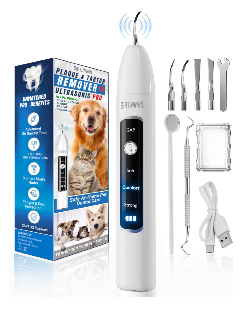 Ultrasonic Pet Dental Cleaner with 4 Tips and 3 Modes J71819