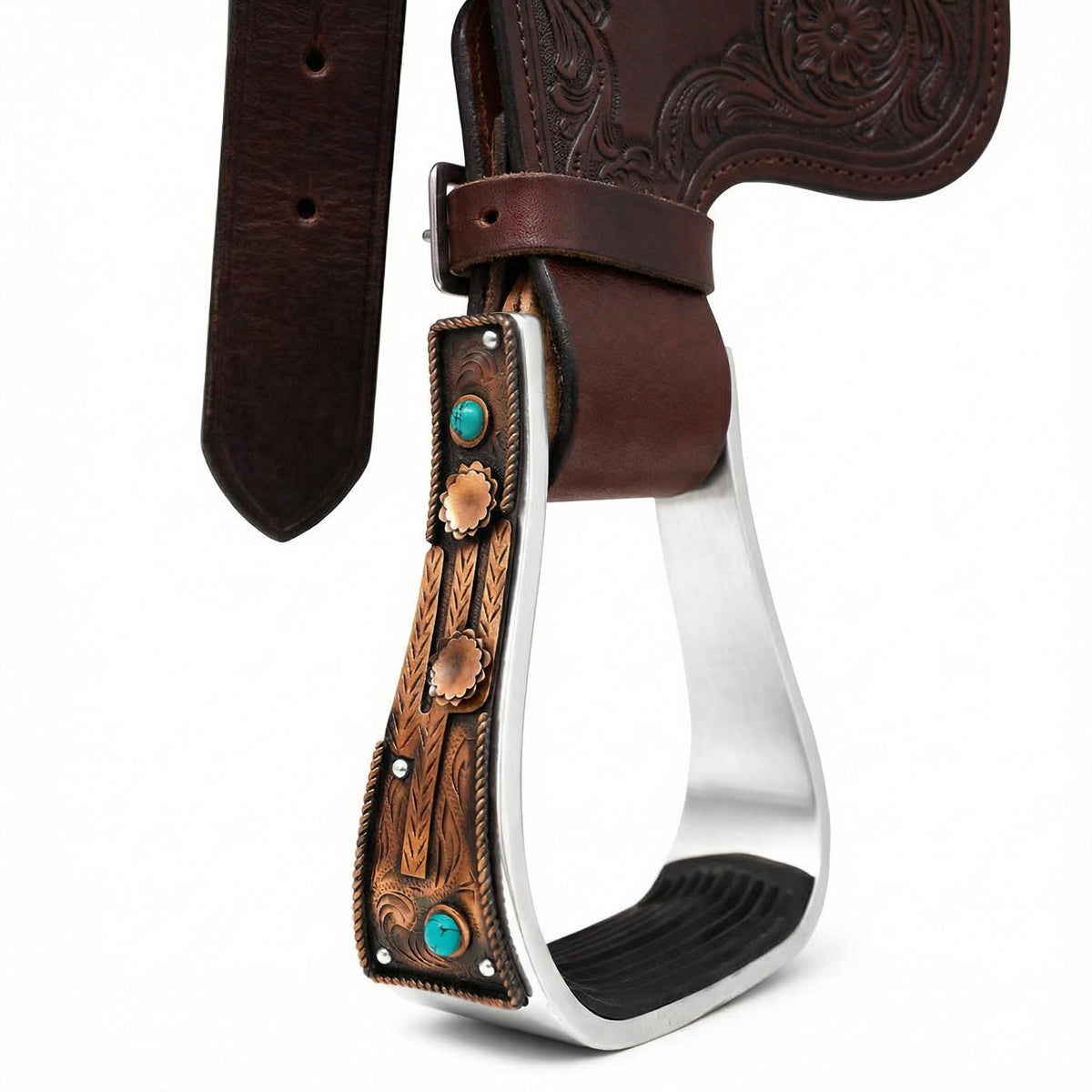 Aluminum Antique Copper Engraved Western Saddle Stirrups T239