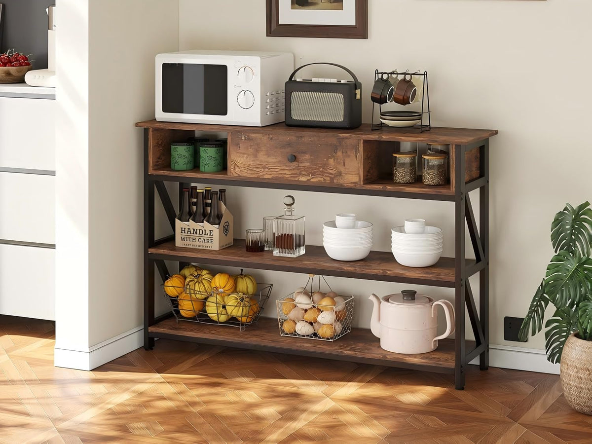 47 Inch Rustic Brown Console Table with Drawer Shelves T34895