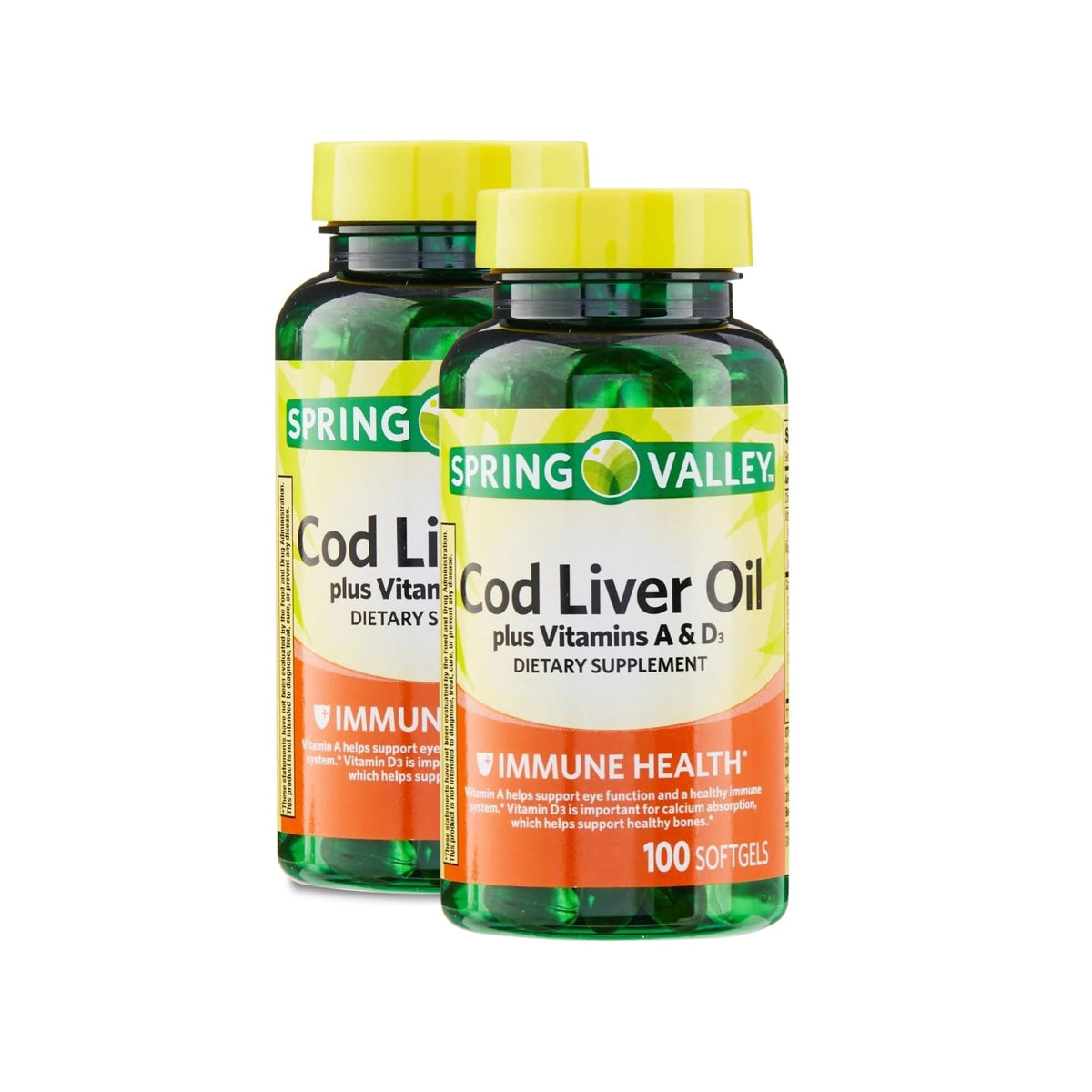 Cod Liver Oil Vitamins A & D3 100 Softgels Dietary Supplement Pack of 2 J86760