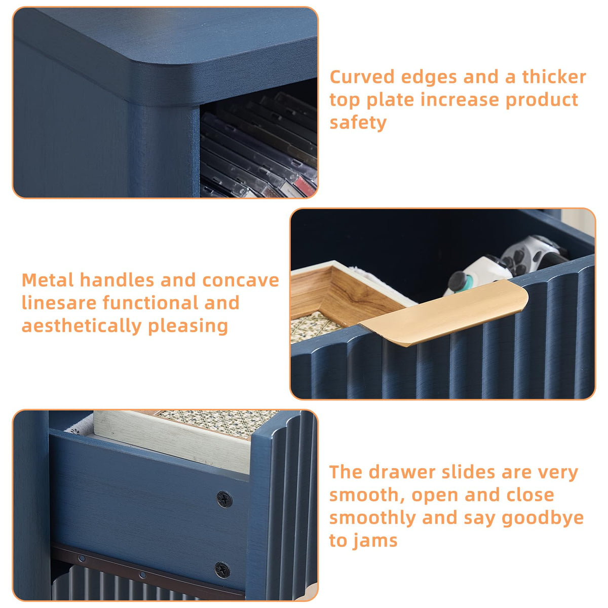 Blue 2 Drawer Fluted Nightstand with Charging Station V637686