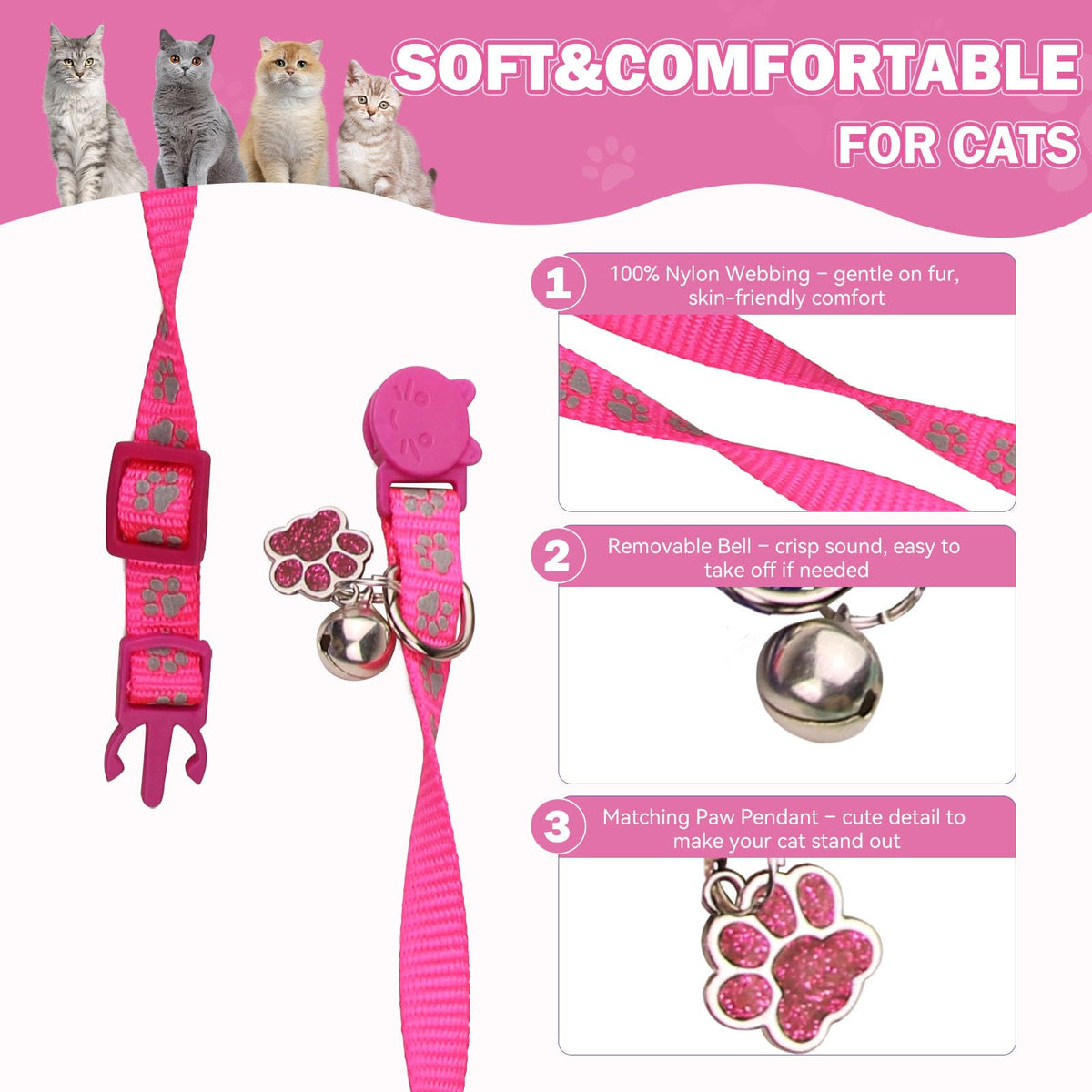 Breakaway Cat Collars with Bells 4PCS D531