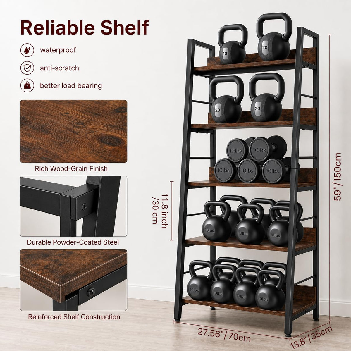 5 Tier Wood Metal Ladder Shelf Bookcase Y588
