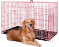 48 Inch Extra Large Pink Folding Metal Wire Dog Crate with Divider Panel I2512