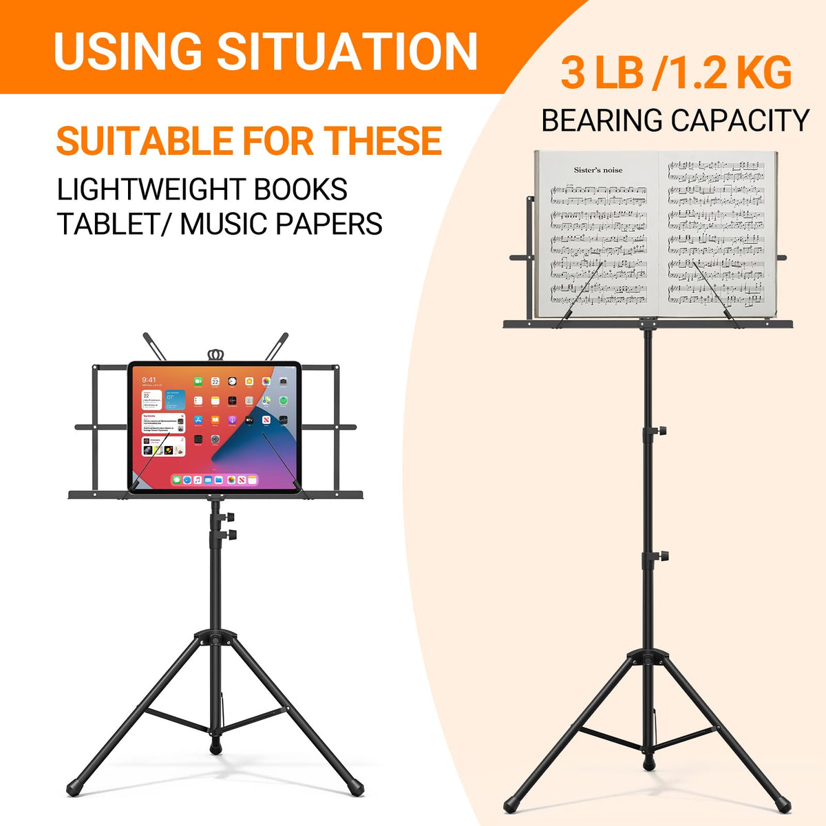 Black Portable Sheet Music Stand with Clamp and Carrying Bag K368429