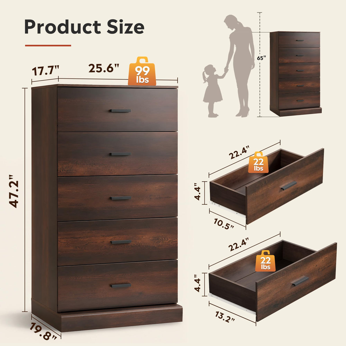 Brown 5 Drawer Dresser F139671