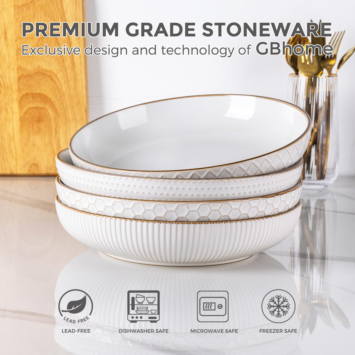 9.5'' 42 Ounce Stoneware Ceramic Pasta Bowls Set of 4 Y624