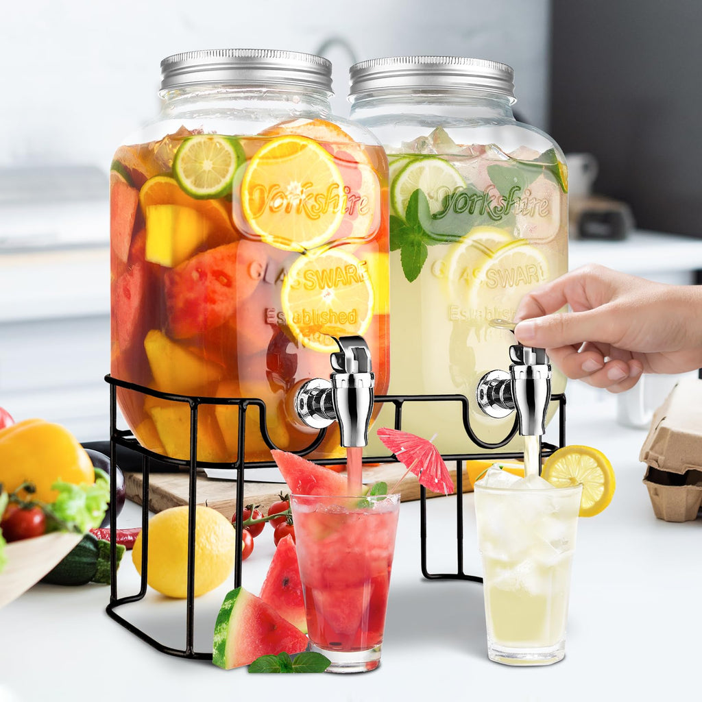 1 Gallon Glass Drink Dispenser with Stand and Spigot V931399