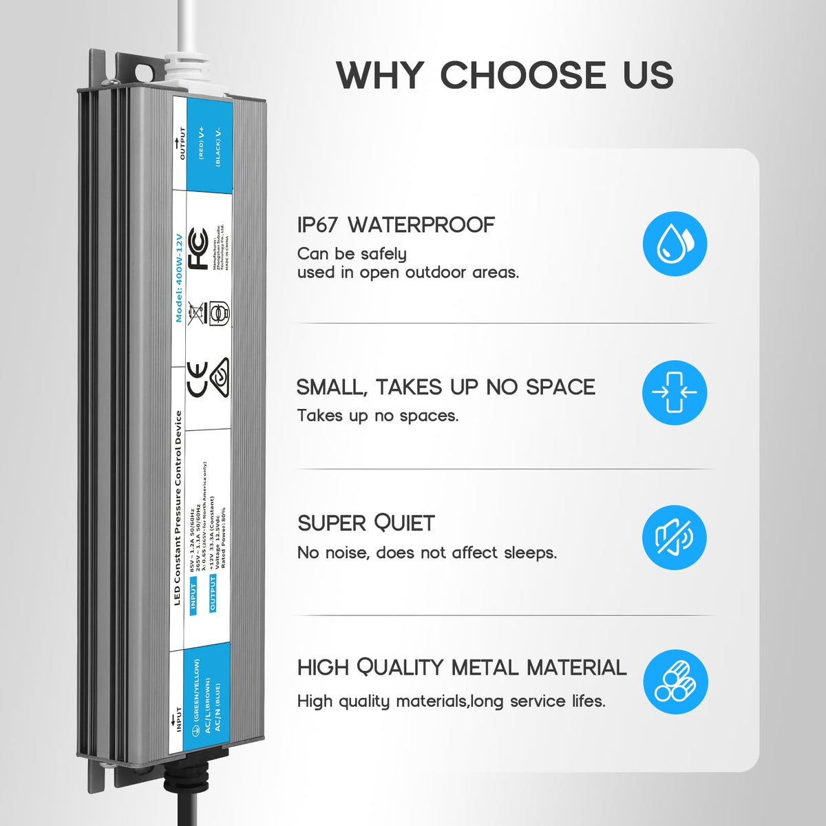 200 Watts Waterproof IP67 LED Driver 85V-265V AC to 12V DC Converter R862