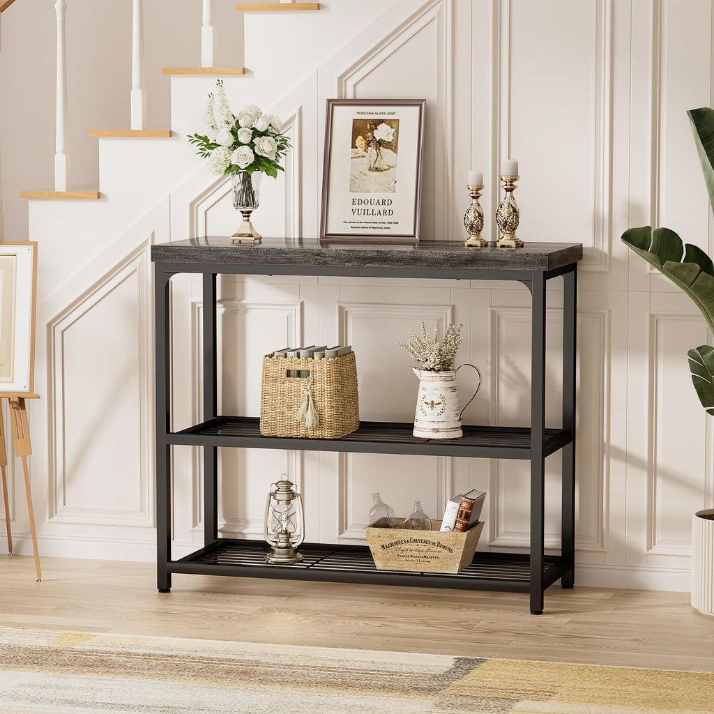 32" 3-Tier Oak Grey Console Table U783717