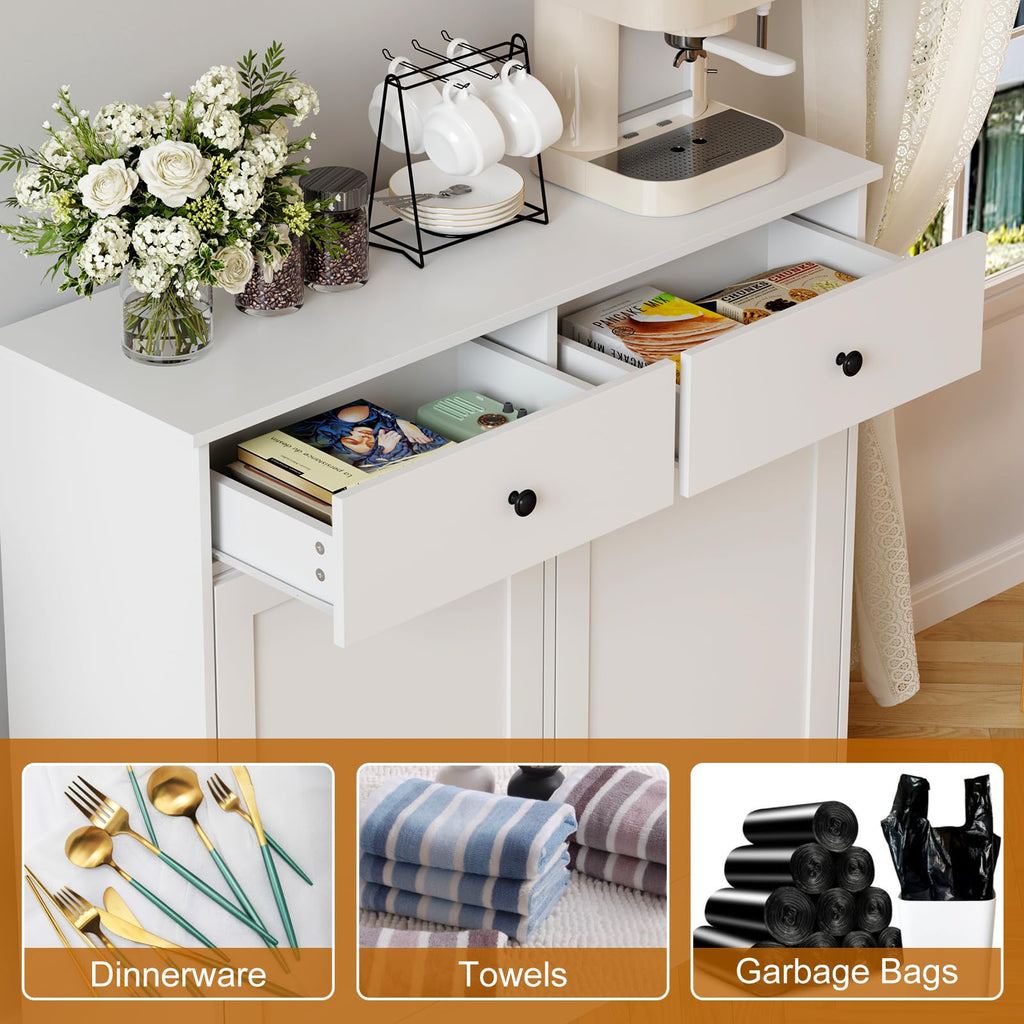White 20-Gallon Wooden Tilt-Out Trash Can Cabinet A136339