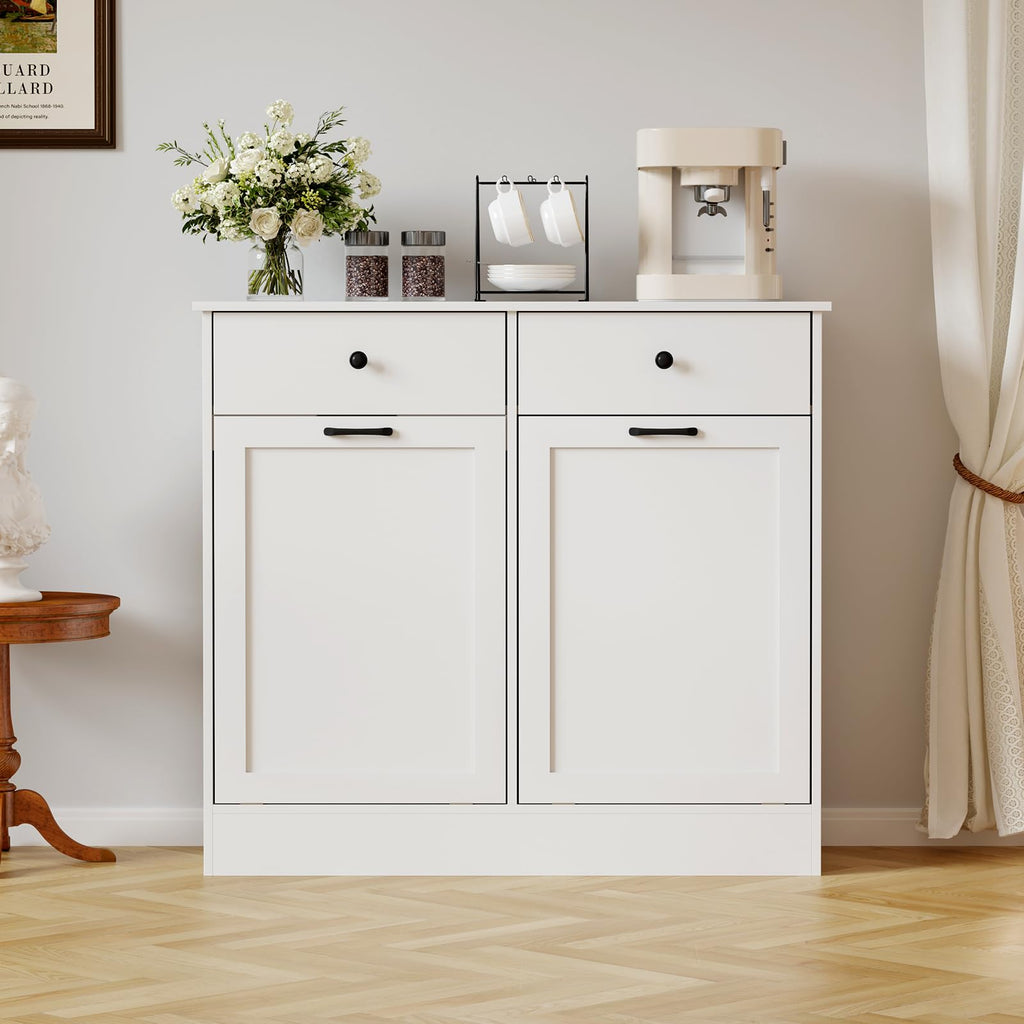 White 20-Gallon Wooden Tilt-Out Trash Can Cabinet A136339