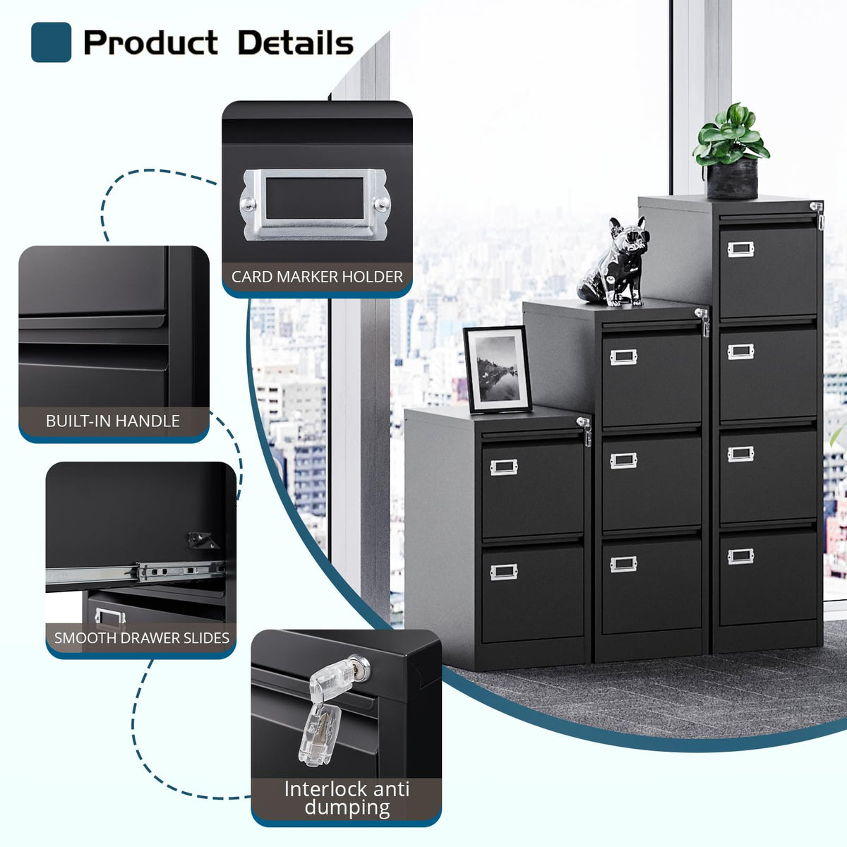 4 Drawer Metal File Cabinet with Lock B861703