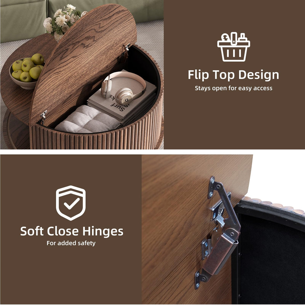 Round Coffee Table with Storage, 31.5", Walnut C717