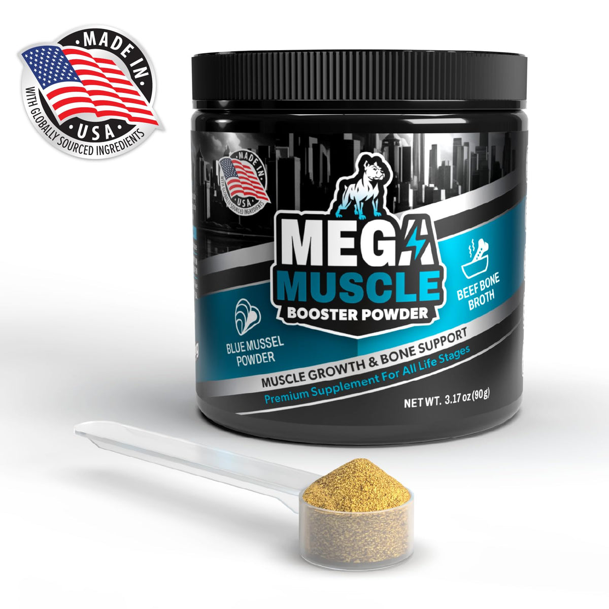 Dog Muscle Support Powder Blue Mussel Bone Broth Food Topper 3.2 oz C26502