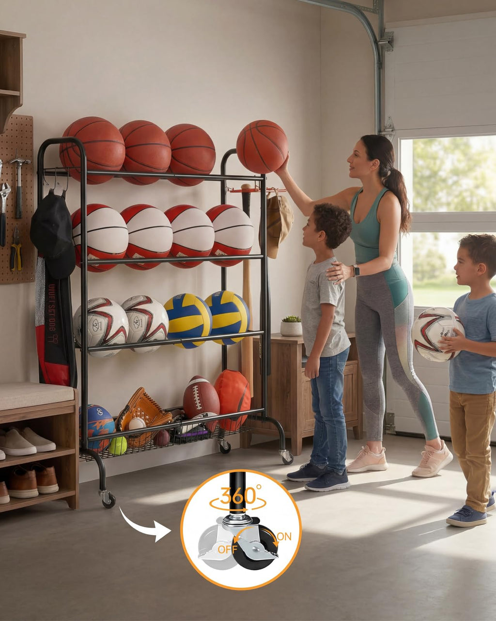 4 Tier Basketball Rack with Wheels G643383