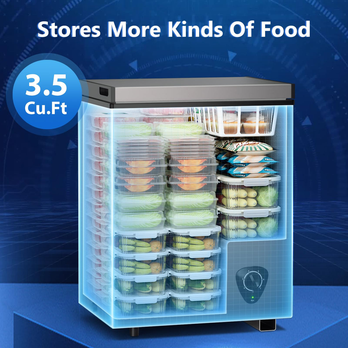 3.5 Cubic Feet Grey Chest Freezer with Removable Basket Q8197