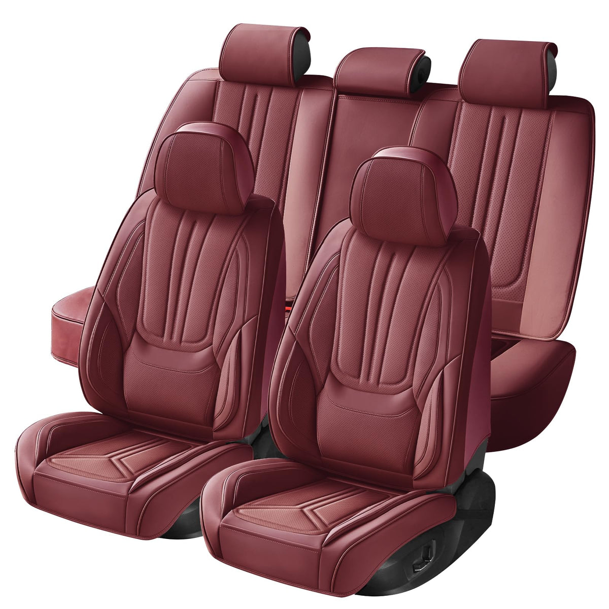 Burgundy Leather Full Set Car Seat Covers C24778
