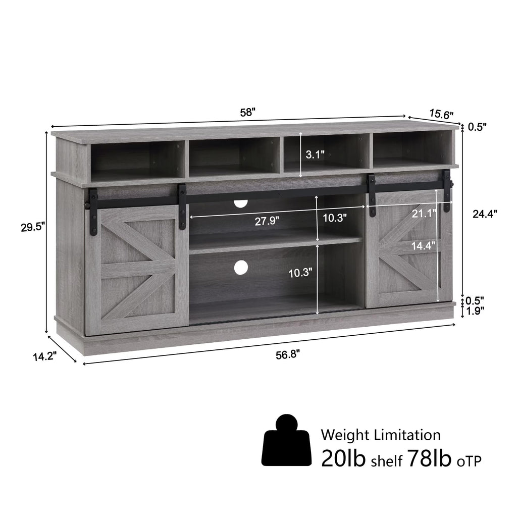 65" Grey TV Stand with Sliding Doors R7025