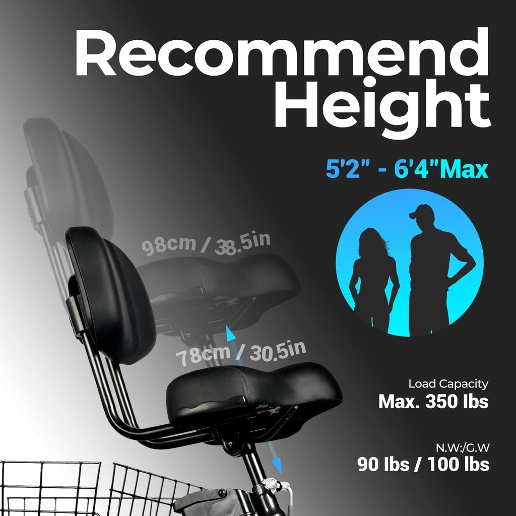 Folding Electric Tricycle for Adults, 20"x4" Fat Tire, Peak 500W 36V13Ah D50931
