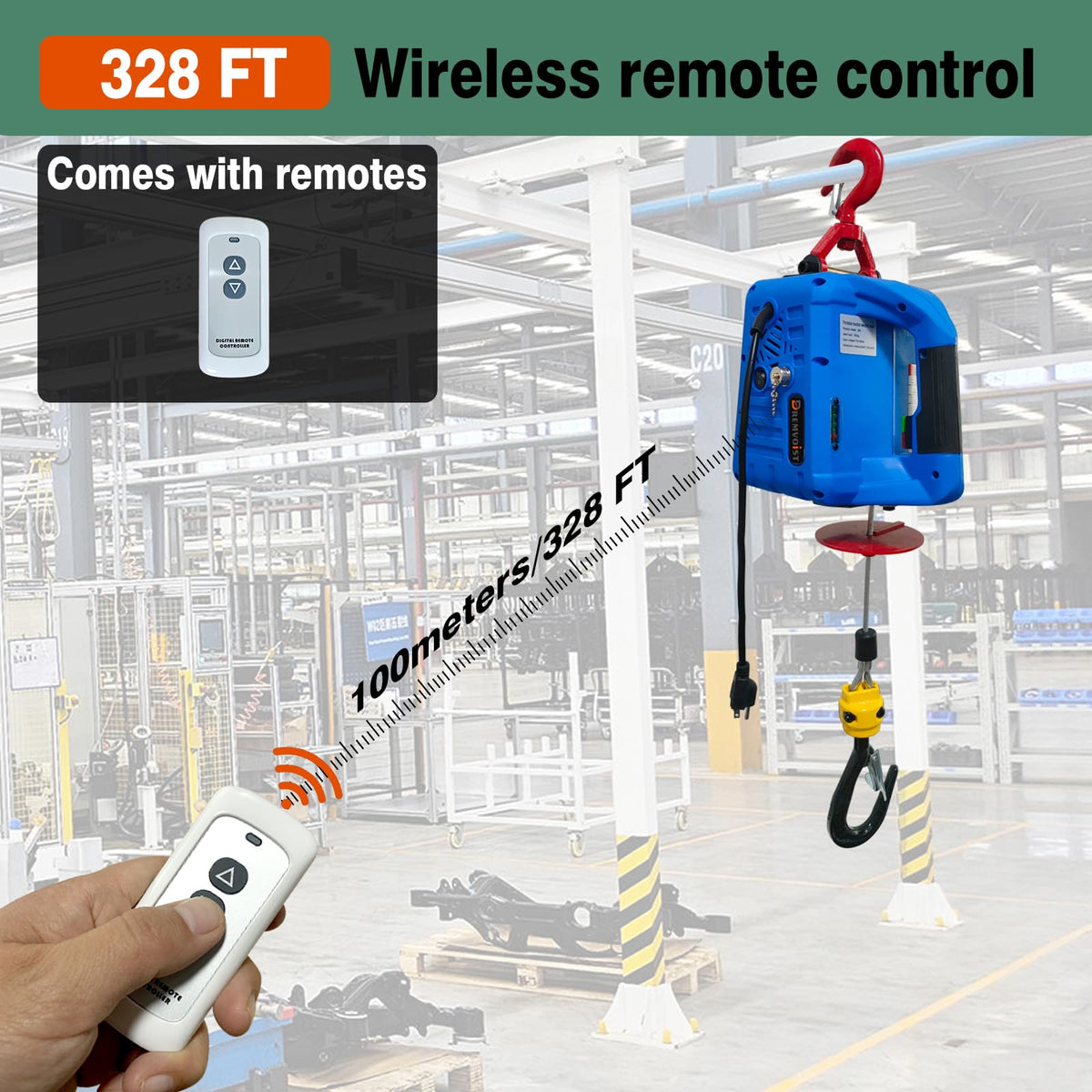 1500lb Portable Electric Hoist Winch I3936
