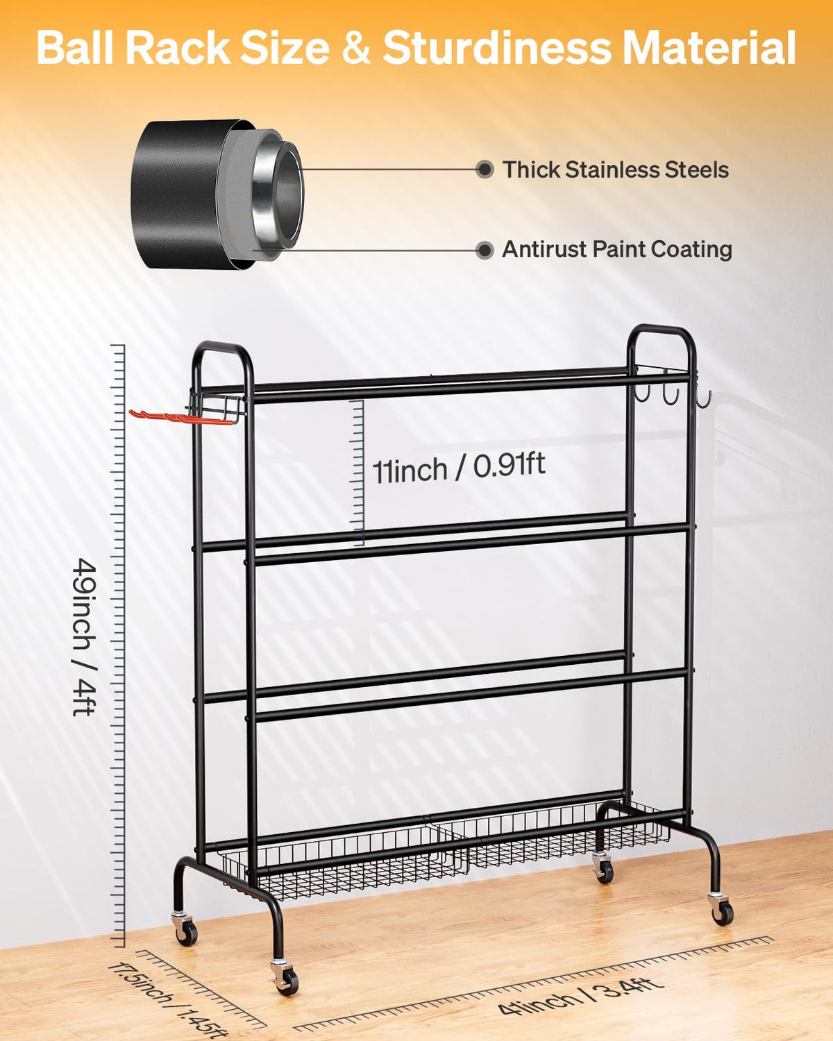 4 Tier Basketball Rack with Wheels G643383