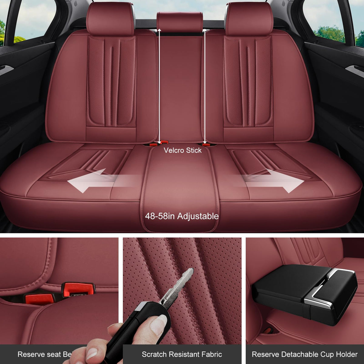 Burgundy Leather Full Set Car Seat Covers C24778