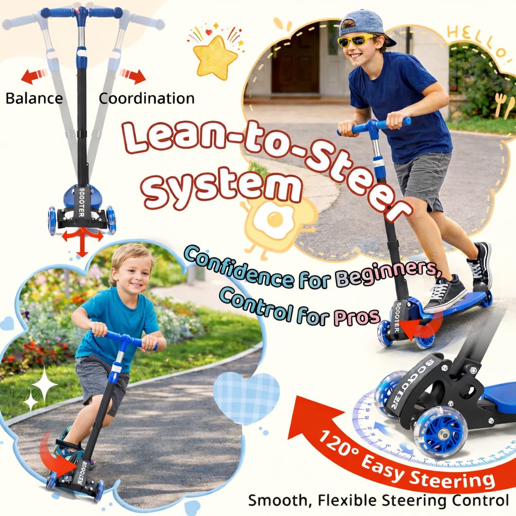 Three Wheeled Light Up Foldable Kick Scooter W49796