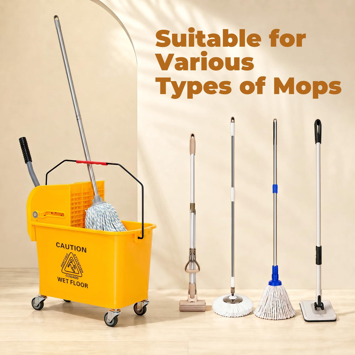 Yellow 21 Quart Mop Bucket with Wheels M1053