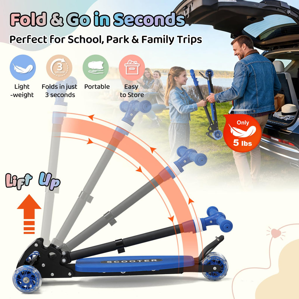Three Wheeled Light Up Foldable Kick Scooter W49796