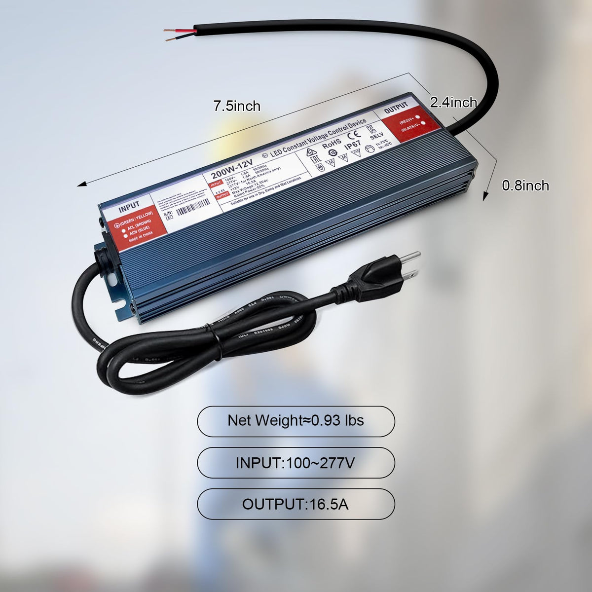 200 Watts 12V DC Waterproof IP67 LED Power Supply E482249