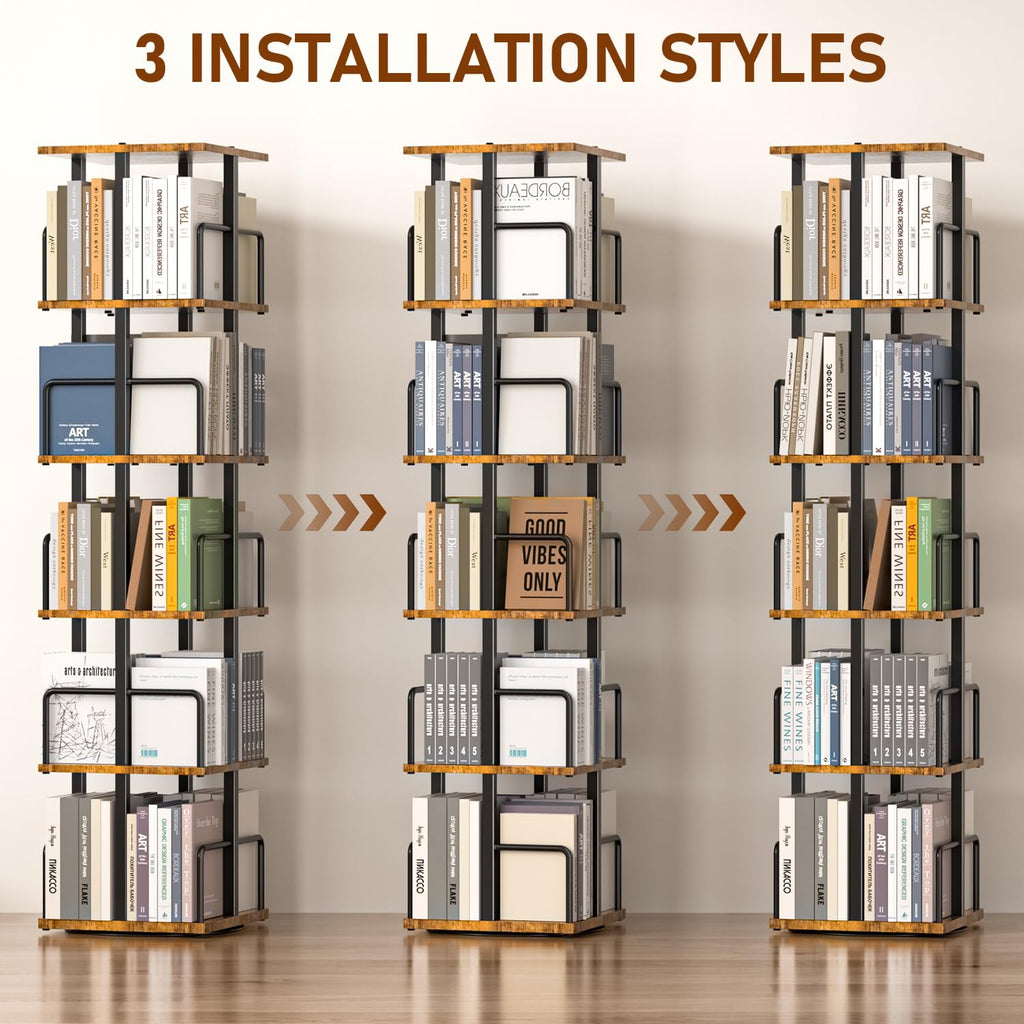 5-Tier Rotating Bookshelf with Metal Guardrails Z59080