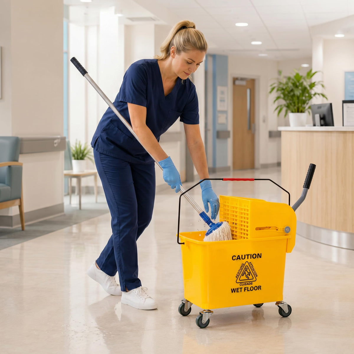 Yellow 21 Quart Mop Bucket with Wheels M1053