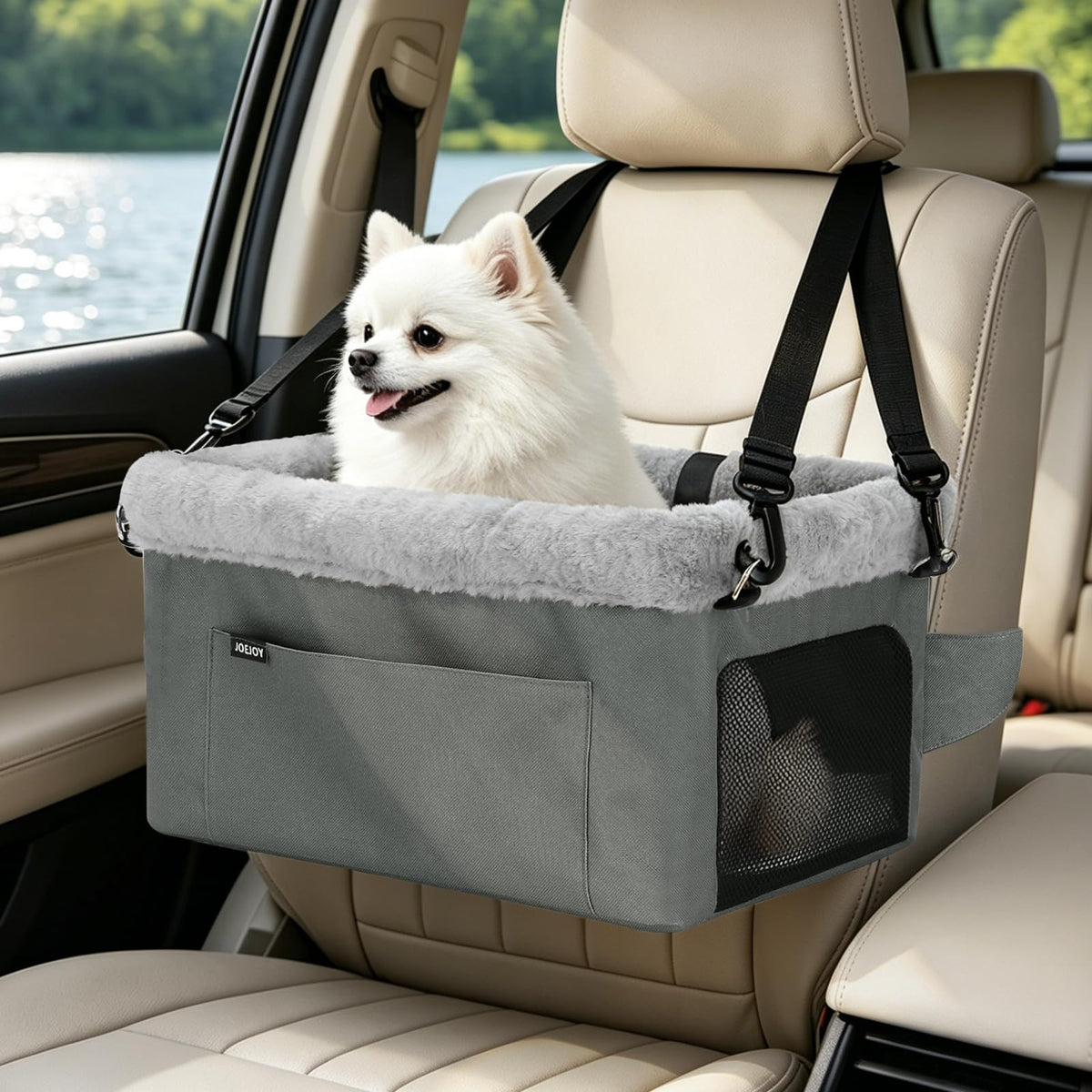 Dog Booster Seat with Metal Frame and Safety Leash, Grey G558771