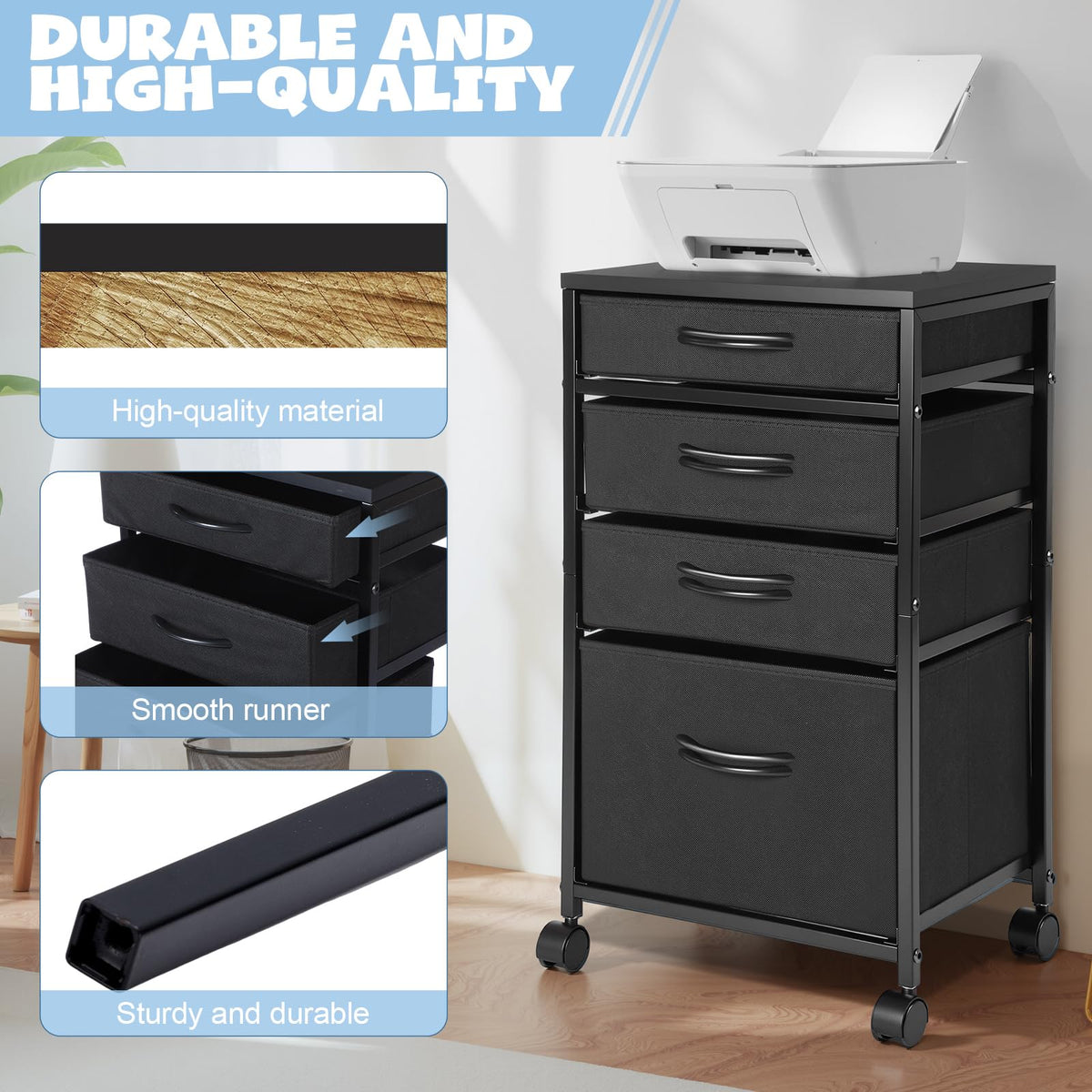 4 Drawer Rolling File Cabinet with Wheels C6354
