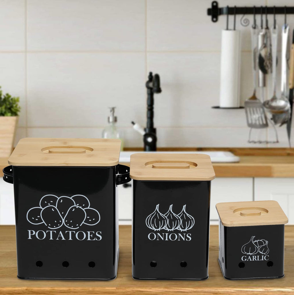 Black 3 Pack Kitchen Canisters Set with Wooden Lid P669