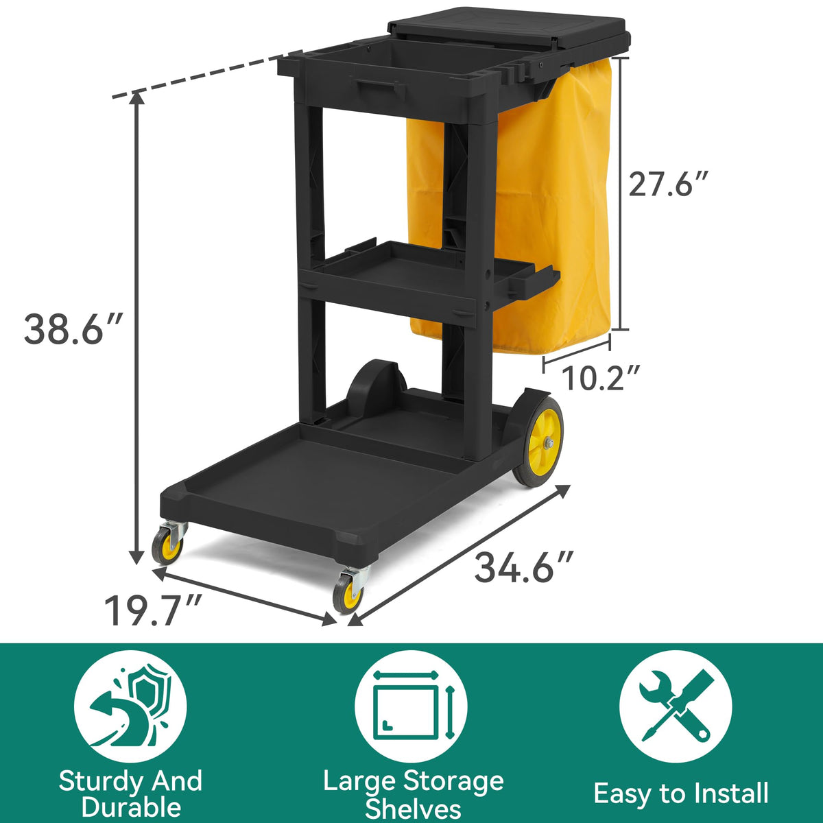 Black 3-Shelf Cleaning Cart on Wheels Q7988
