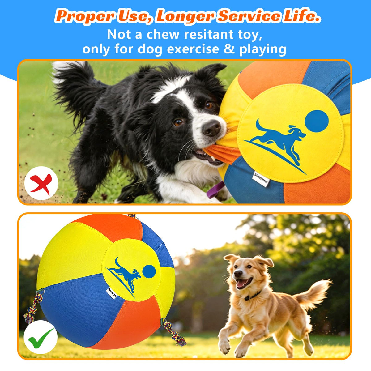 25" Heavy-Duty Herding Ball for Dogs with Knotted Ropes A8446