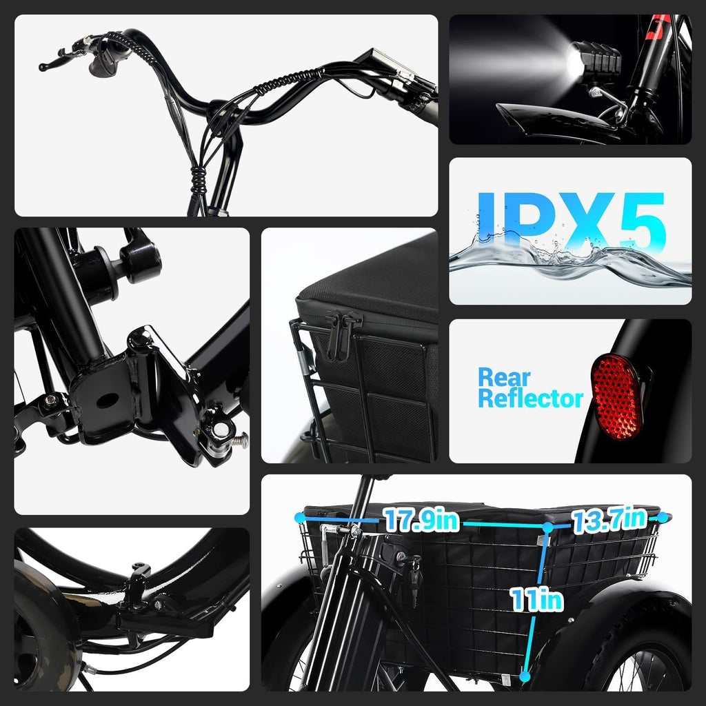 Folding Electric Tricycle for Adults, 20"x4" Fat Tire, Peak 500W 36V13Ah D50931