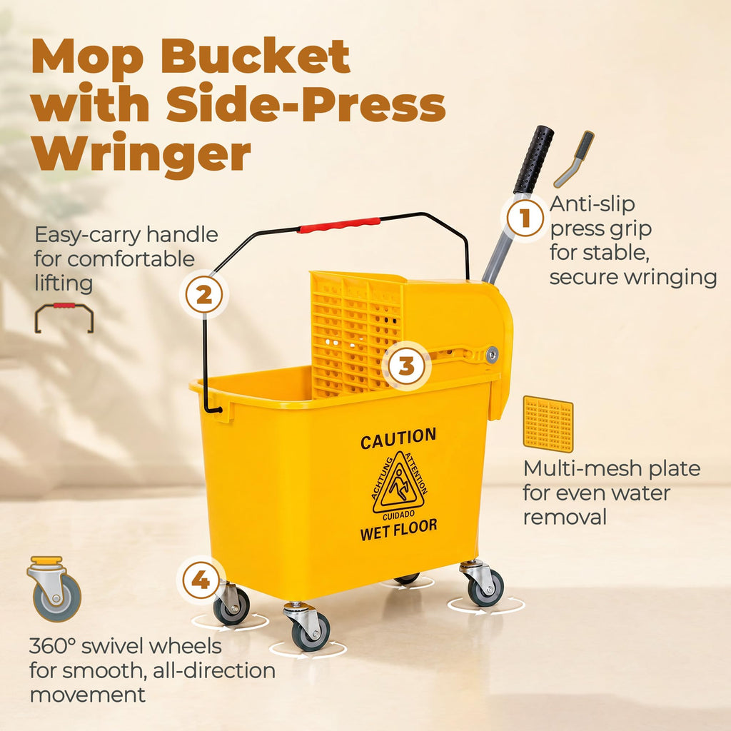 Yellow 21 Quart Mop Bucket with Wheels M1053