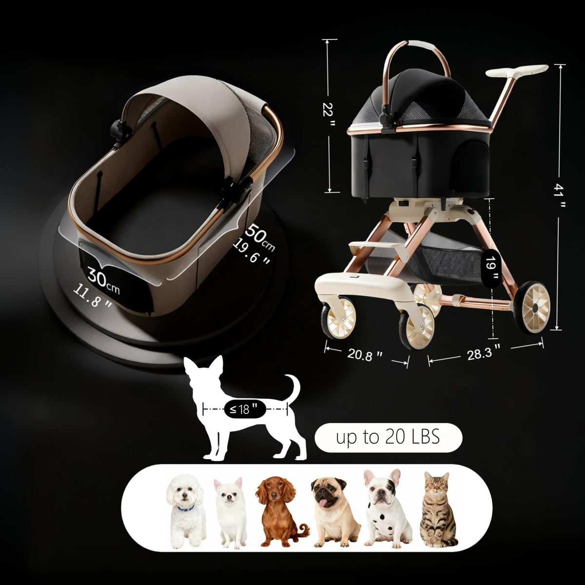 Pink Pet Stroller with One-Touch Brake D1359