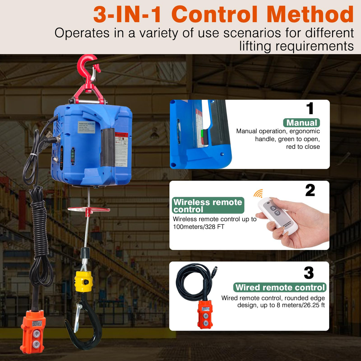 1500lb Portable Electric Hoist Winch I3936