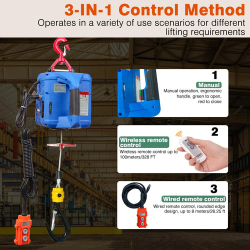 1500lb Portable Electric Hoist Winch I3936