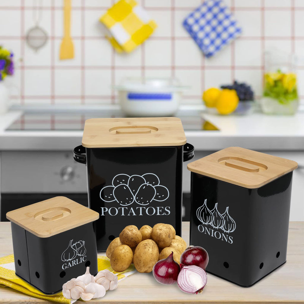 Black 3 Pack Kitchen Canisters Set with Wooden Lid P669