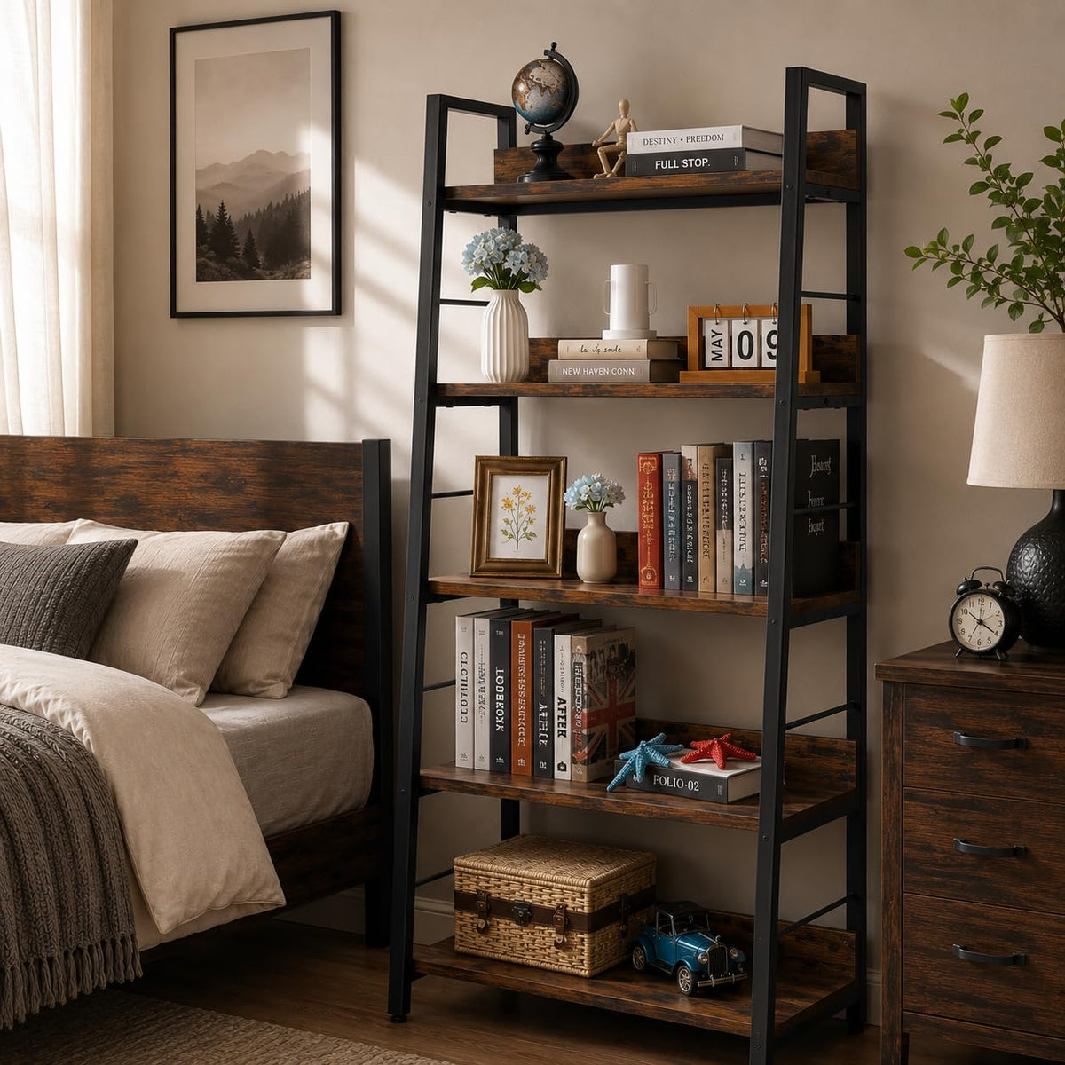 5 Tier Wood Metal Ladder Shelf Bookcase Y588