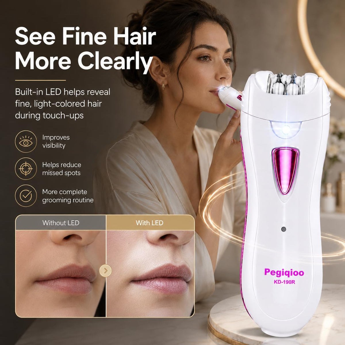 Facial Epilator with LED Light, Bikini Trimmer M1272