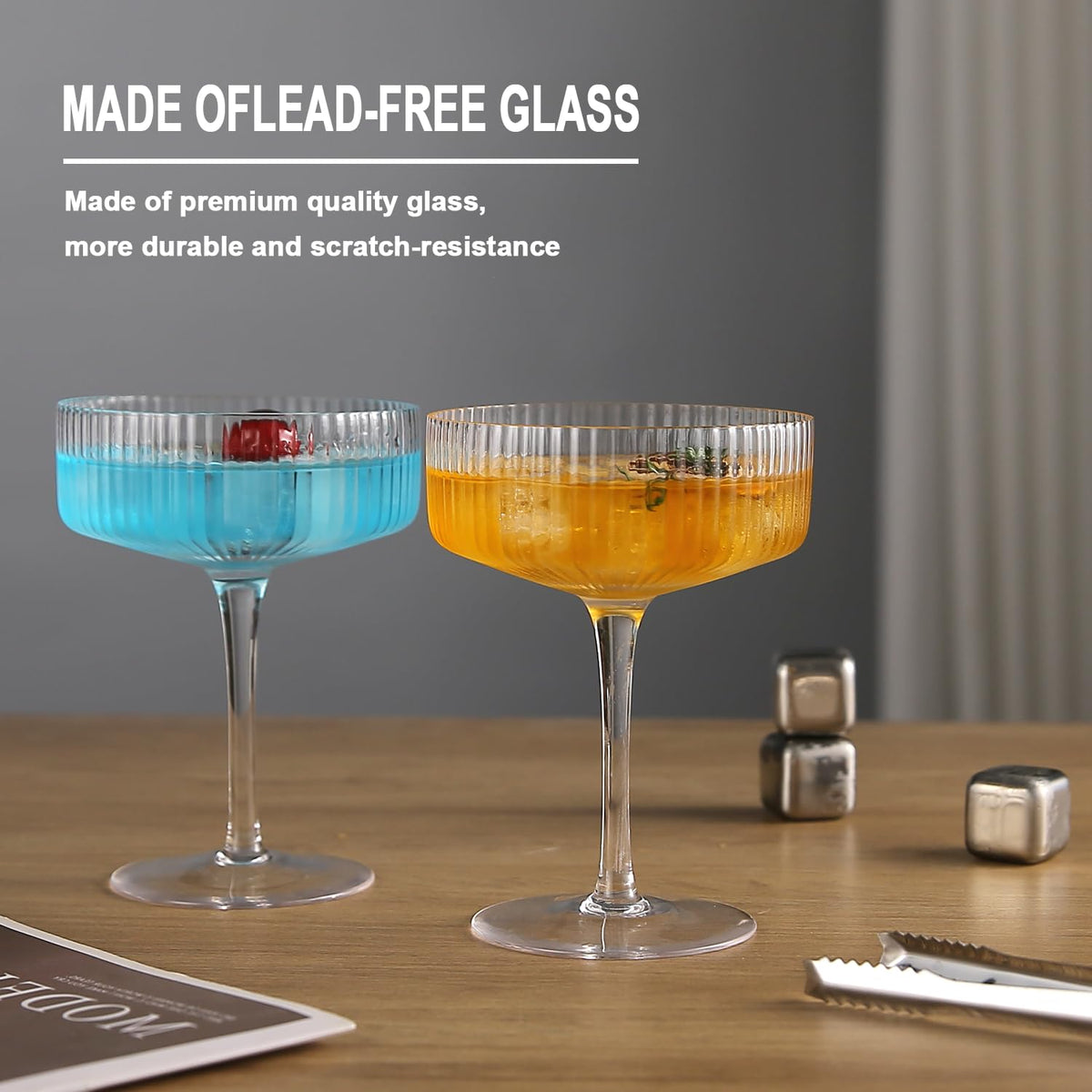 6 Pcs 10 oz Ribbed Coupe Glasses Set T66838